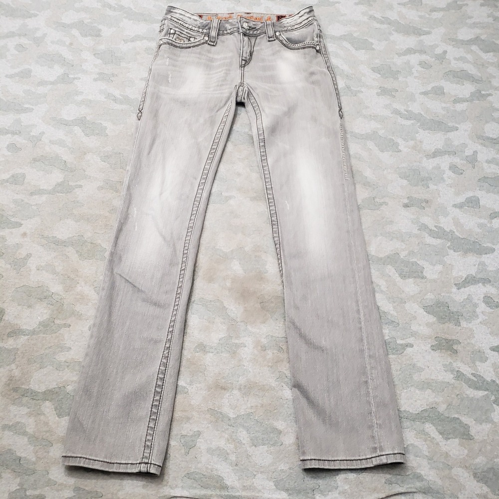 Rock Revival Celine Straight Jeans Womens 29 Gray Embellished Denim
